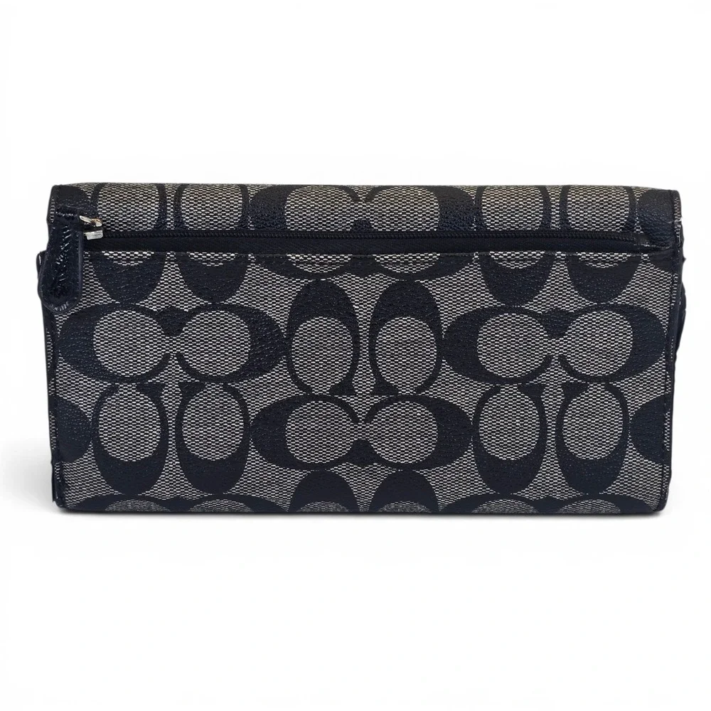 Coach Peyton Signature Jacquard Trifold Checkbook Wallet Black Gray Zip Clutch - Picture 3 of 11
